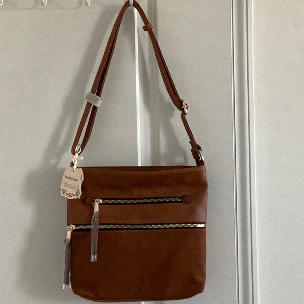 Brown purse, new, tags intact, vegan